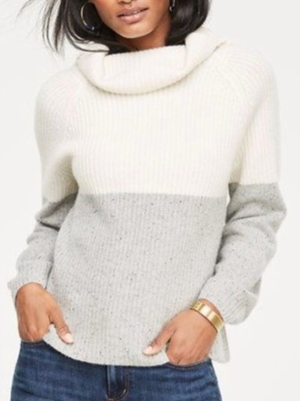 Ann Taylor Colorblock Cashmere Turtleneck